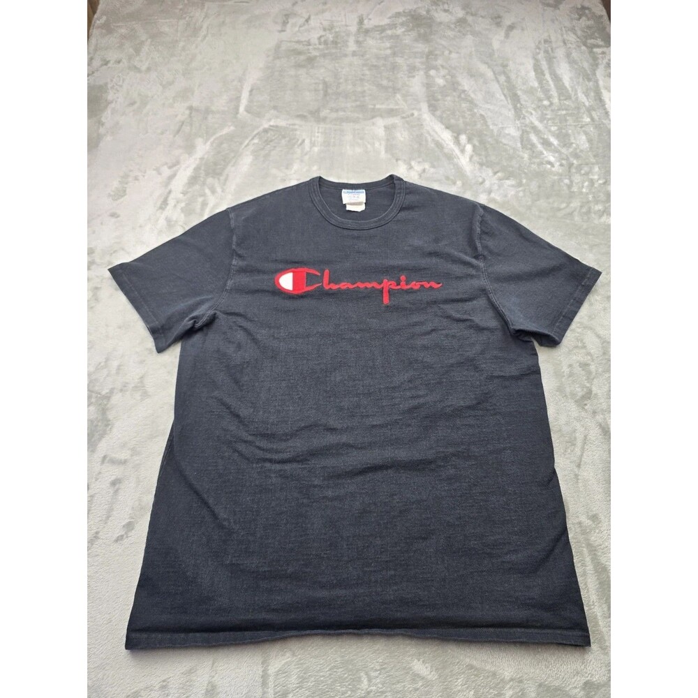 Vtg Champion Shirt Mens XL Black Graphic Logo Spellout y2k 90s Short Sleeve